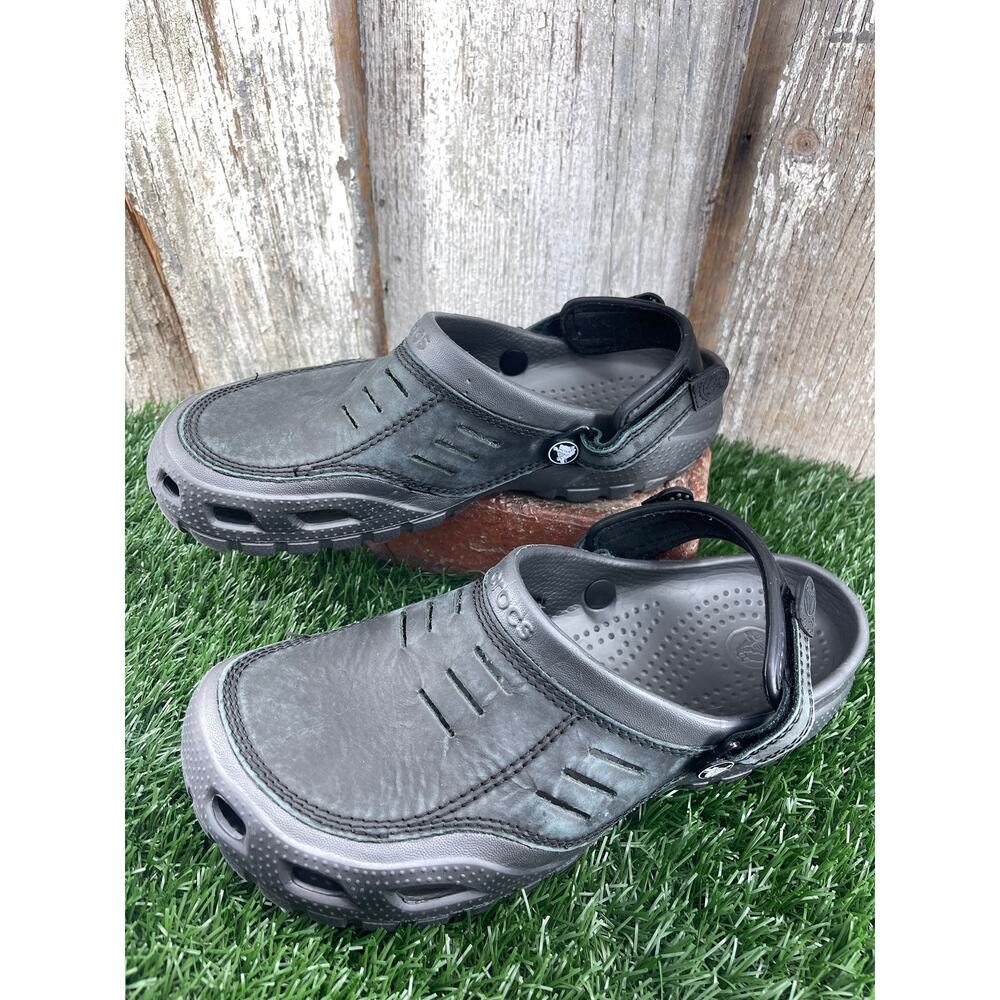 Crocs Yukon Sport Men's Clogs Charcoal Black Leather Uppers Men's 10